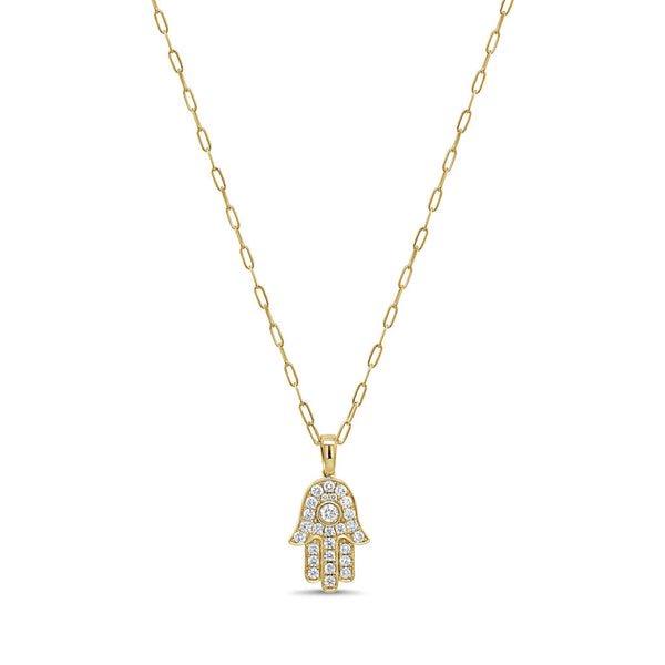 14K Gold & Diamond Hamsa Necklace - 0.63ct - 1