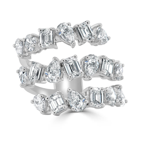 14K Gold & Fancy-Shape 3-Row Diamond Ring - 3.57ct - 1