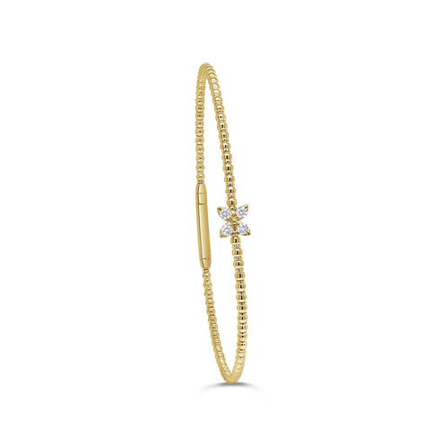 14K Gold & Diamond Beaded Flexible Bangle - 0.12ct - 2