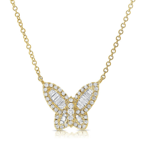 14k Gold & Baguette Diamond Butterfly Necklace - 0.41ct - 1