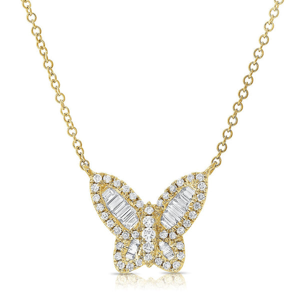 14k Gold & Baguette Diamond Butterfly Necklace - 0.41ct - 1