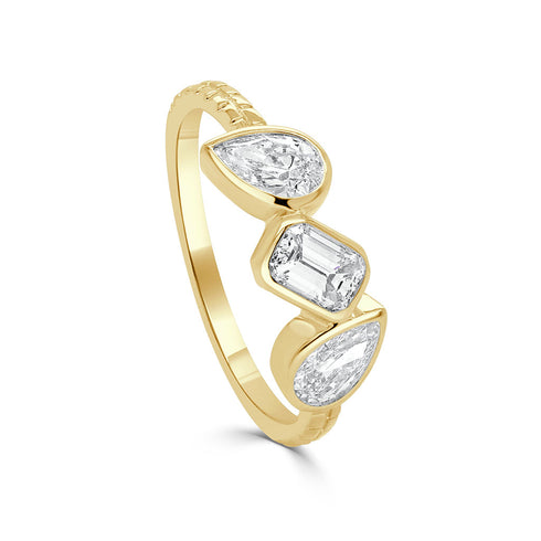 14K Gold & Diamond Mix-Shape 3- Stone Ring - 1