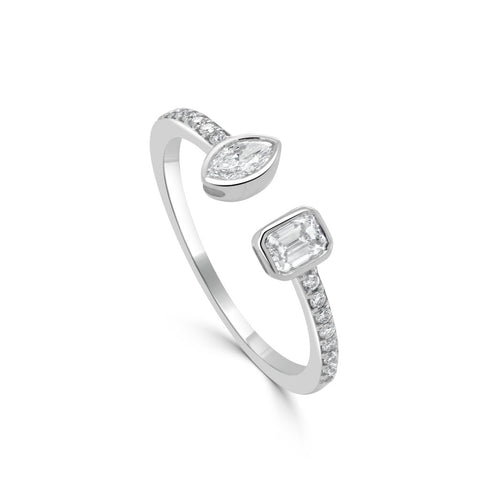 14K Gold Marquise and Emerald Cut Open Diamond Ring - 0.10 CT - 1