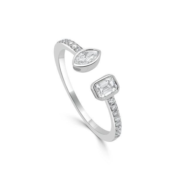 14K Gold Marquise and Emerald Cut Open Diamond Ring - 0.10 CT - 1