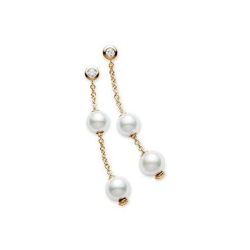Pearls in Motion Akoya Cultured Pearl Earrings in 18K Yellow Gold - 1
