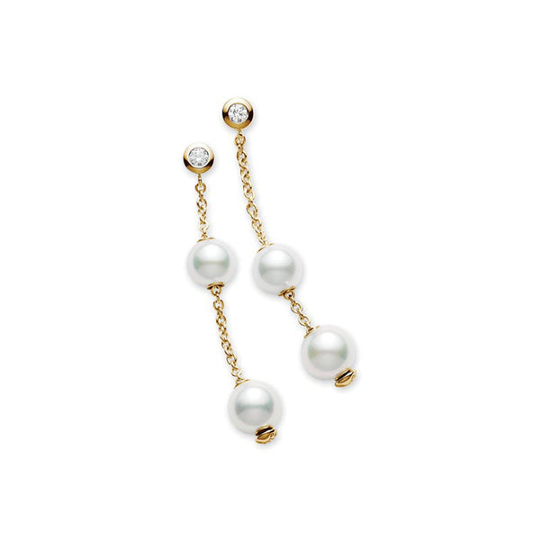 Pearls in Motion Akoya Cultured Pearl Earrings in 18K Yellow Gold - 1