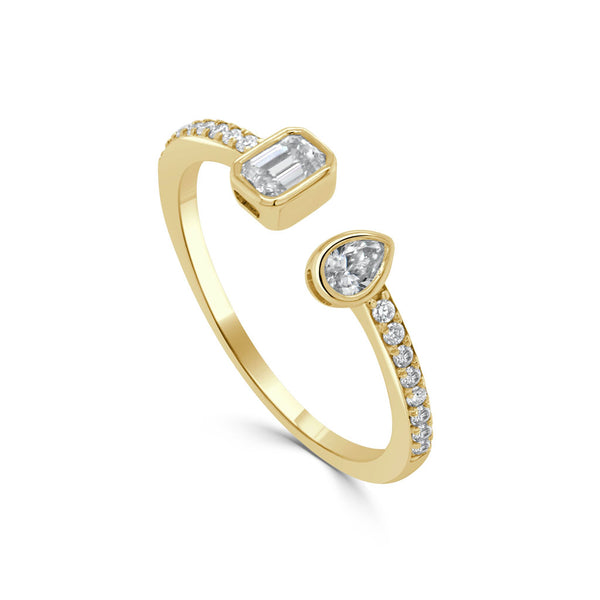 14K Gold Pear Shape & Emerald Cut Open Diamond Ring - 0.10ct - 1