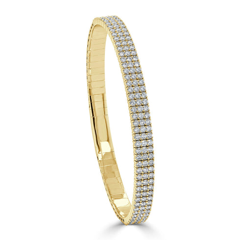 14k Gold & Diamond 3-Row Flexible Bangle Bracelet - 3.40ct - 1