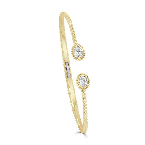 14K Gold & Oval Cut Diamond Open Bangle - 0.47ct - 1