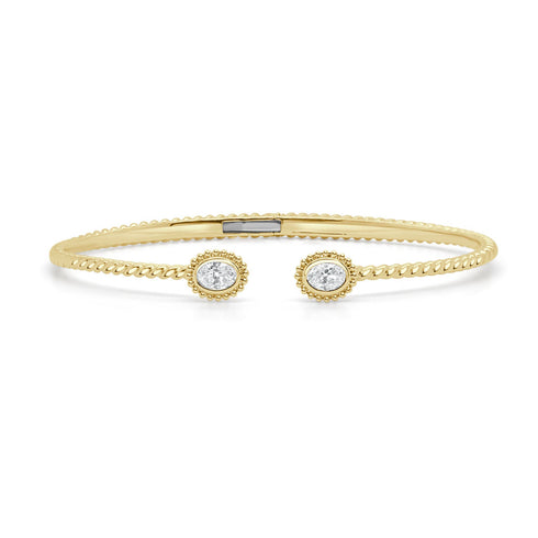 14K Gold & Oval Cut Diamond Open Bangle - 0.47ct - 2