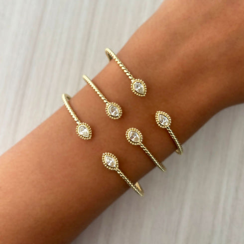 14K Gold & Oval Cut Diamond Open Bangle - 0.47ct - 3