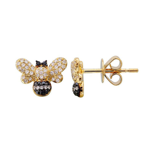 14k Gold & Diamond Bumble Bee Stud Earrings -  0.23ct - 1