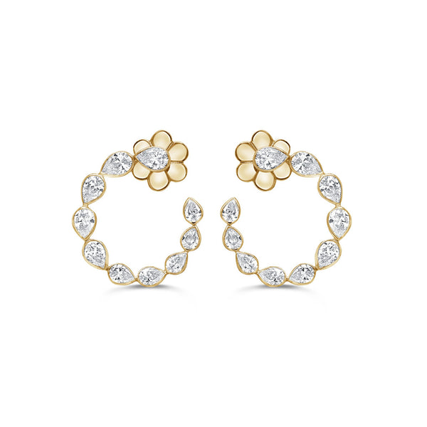 18K Gold & Pear Shape Diamond Earrings - 3.29ct - 1