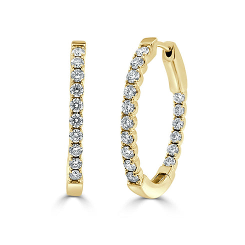 14k Gold & Diamond Oval Hoop Earrings  - 1'' - 1.05ct - 1
