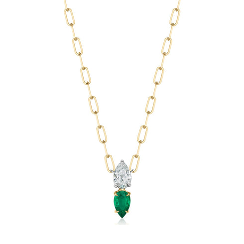 Diamond & Emerald Double Pear Necklace - 1