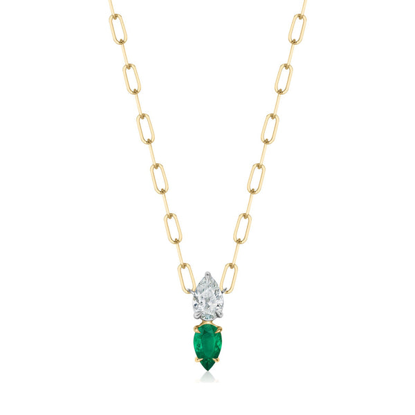 Diamond & Emerald Double Pear Necklace - 1