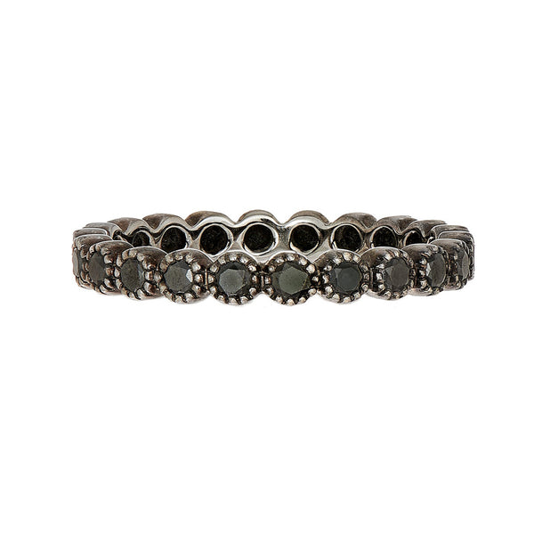 18K Blackened Gold Bezel Black Diamond Stacking Ring - 1