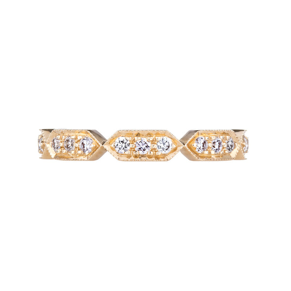 18K Yellow Gold Deco White Diamond Band - 1