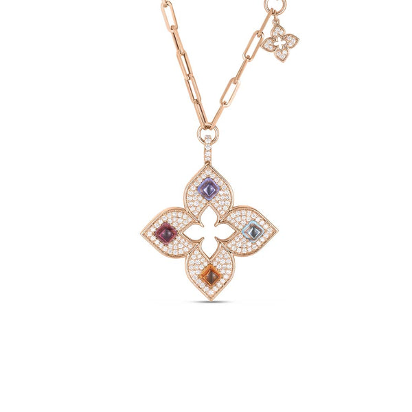 Venetian Princess Carnival Pave Diamond and Mixed Stones Large Open Flower Necklace - 1