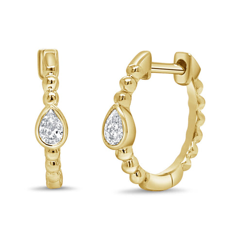 14K Gold & Diamond Huggie Earrings - 0.11ct - 1