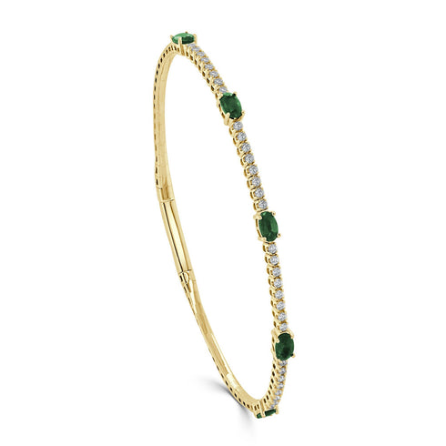 14K Gold Emerald & Diamond Station Flexible Bangle - 2