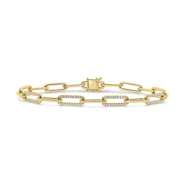 14K Gold Alternating Diamond Link Bracelet - 1