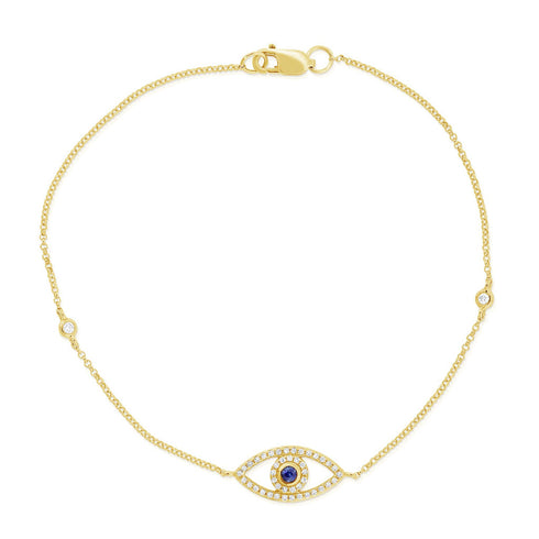 14k Gold Sapphire & Diamond Evil Eye Bracelet - 1