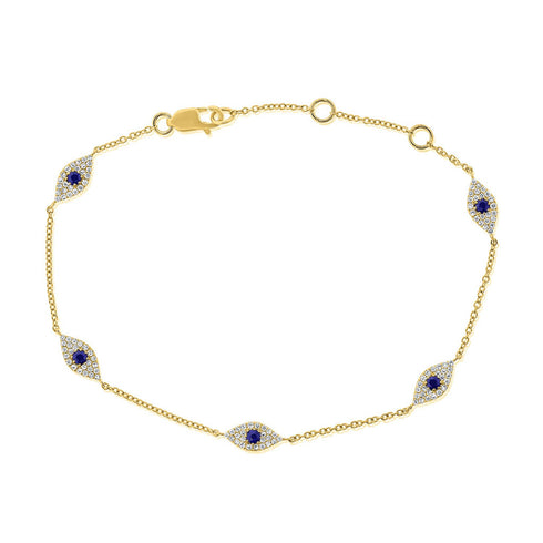 14k Gold & Diamond Evil Eye Bracelet - 0.30ct - 1
