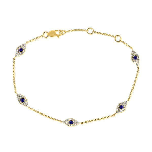 14k Gold & Diamond Evil Eye Bracelet - 0.30ct - 1