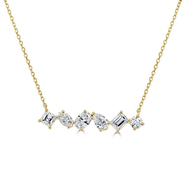 14k Gold Fancy Shape Diamond Bar Necklace - 1