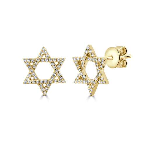 14k Gold & Diamond Star of David Studs - 0.21ct - 1