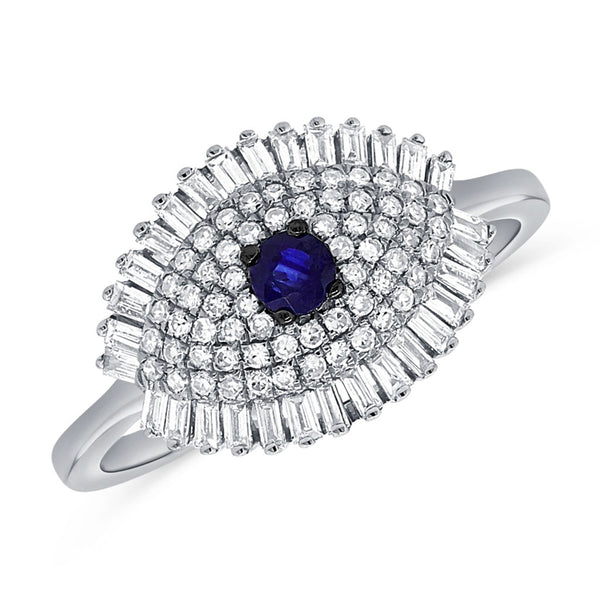 14K Gold Sapphire & Diamond Evil Eye Ring - 1
