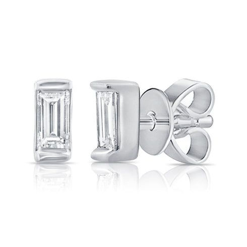 14k Gold & Baguette Diamond Stud Earrings - 0.14ct - 1