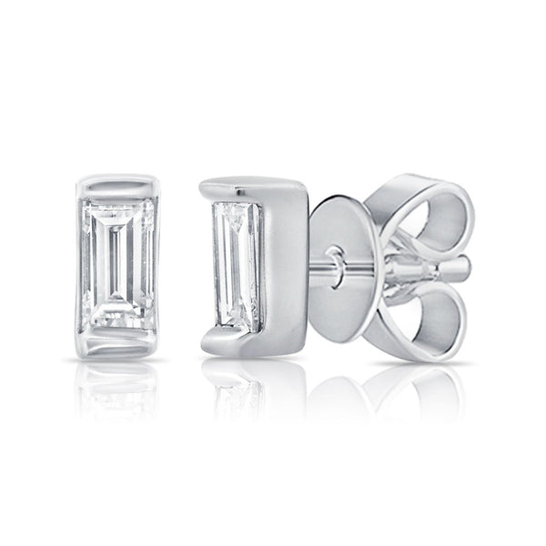 14k Gold & Baguette Diamond Stud Earrings - 0.14ct - 1