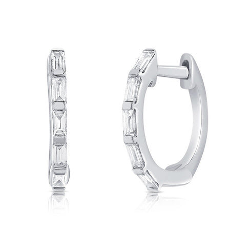 14K Gold & Baguette Diamond Huggie Earrings - 0.17ct - 1