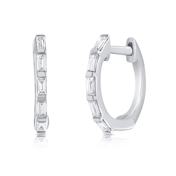 14K Gold & Baguette Diamond Huggie Earrings - 0.17ct - 1
