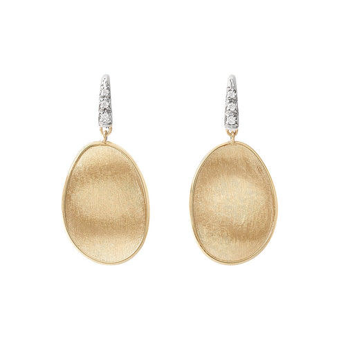 18K Yellow Gold Petal Earrings with Diamonds, 1.2" - 1
