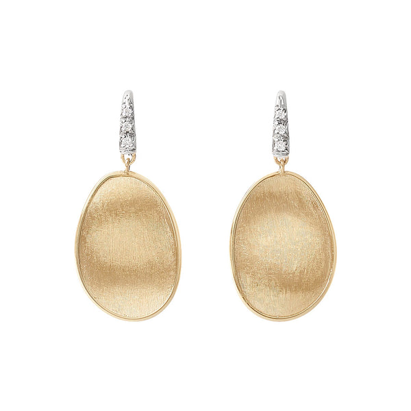18K Yellow Gold Petal Earrings with Diamonds, 1.2" - 1