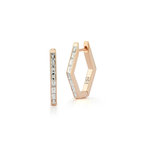Quentin 18K Baguette Diamond Hexagon Hoop Earrings - 1