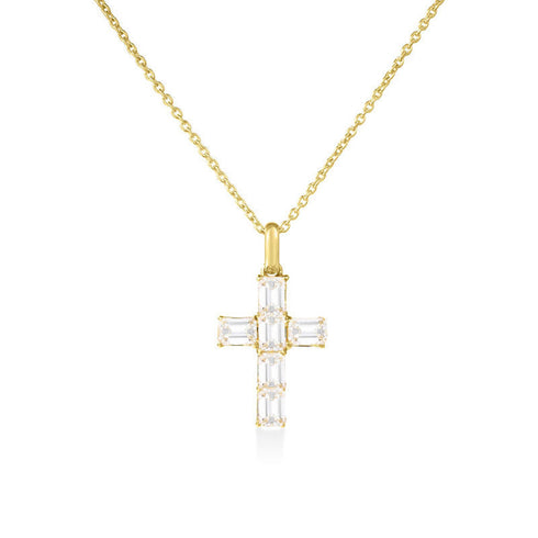 Tiny Treasures Emerald Cut Diamond Cross Necklace - 1