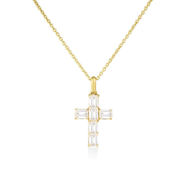 Tiny Treasures Emerald Cut Diamond Cross Necklace - 1