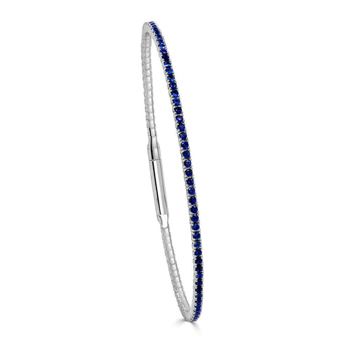 14K Gold & Blue Sapphire Flexible Eternity Bangle - 2.01ct - 1
