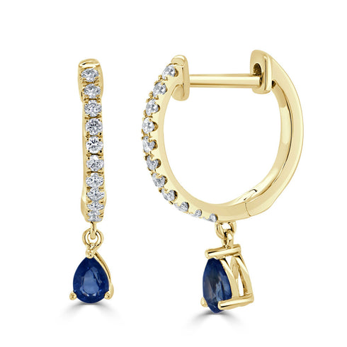14K Gold Diamond & Sapphire Pear Shape Drop Earring - 1