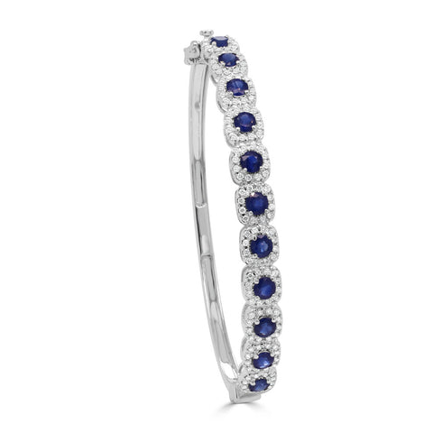 14K Gold Diamond & Sapphire Bangle - 0.71ct - 1