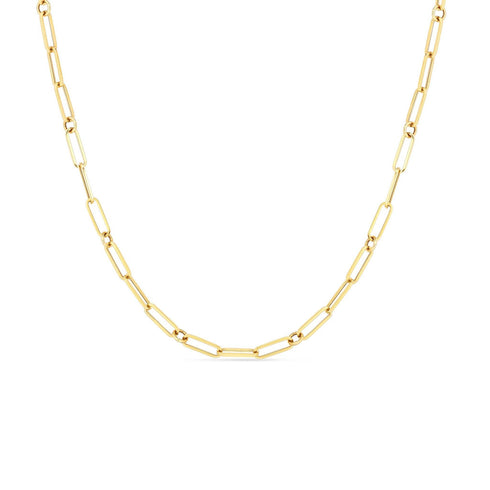 Designer Gold Paperclip And Round Link Chain Necklace - 1