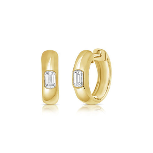 Emerals Shape Diamond Huggie Earrings - 1