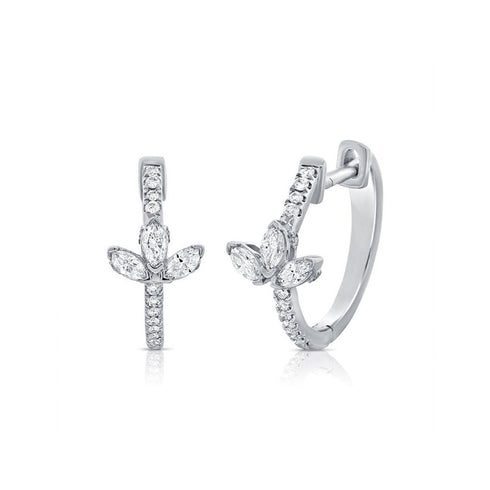 Marquise Shape And Round Diamond Huggie Earrings - 1