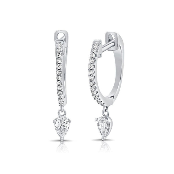 Pear And Round Shape Diamond Huggie With Charm Earrings - 1
