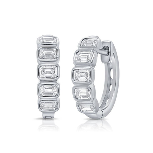 Emerald Shape Diamond Bezel Huggie Earrings - 1