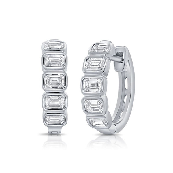Emerald Shape Diamond Bezel Huggie Earrings - 1